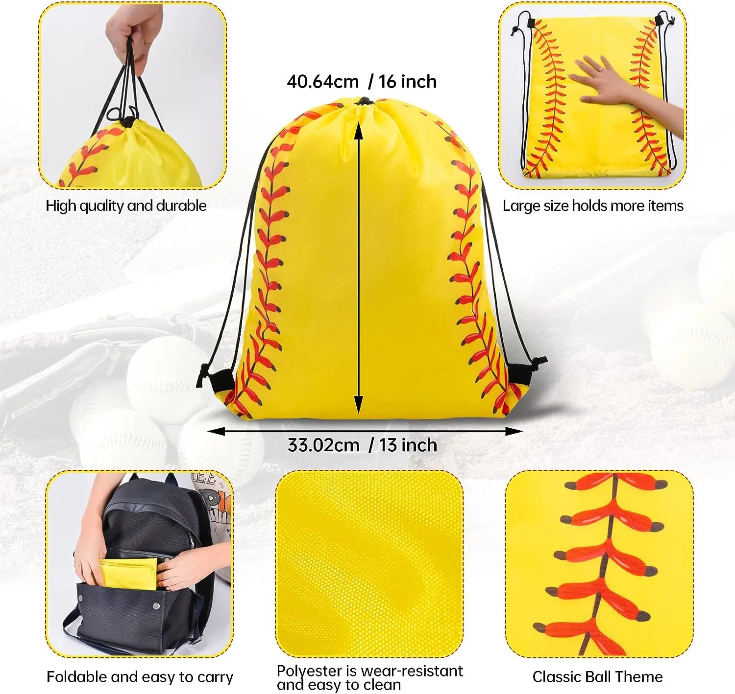Amazon Wish hot sale baseball pattern Sports Drawstring Backpack Bags for Gym Sports