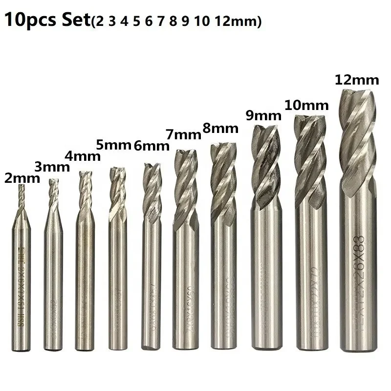 HSS Milling Cutter 4 Flute End Mill 10pcs 2-12mm for CNC Machine Milling Tools Router Bit Metal Cutter Aluminum Milling Bit
