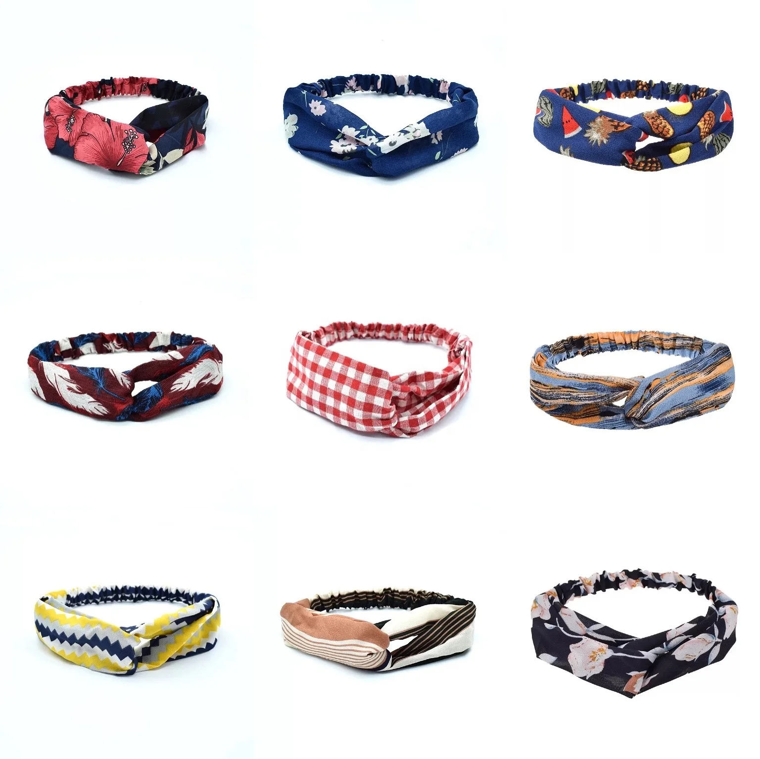 
KENSHELLEY 2020 New Arrival Print Headband Multicolor Elastic Hair Accessories Fashion Knotted Cross Headband For Women And Girl 