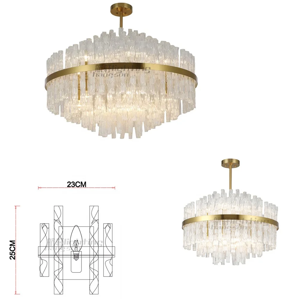 European Luxury round K9 Crystal Glass Rods Crystal Chandelier for Hotel Home Chandelier