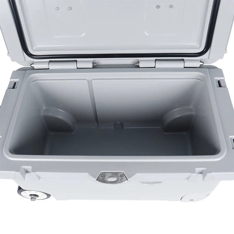 Wholesale new style outdoor multipurpose large capacity portable plastic fish hard cooler box with wheel