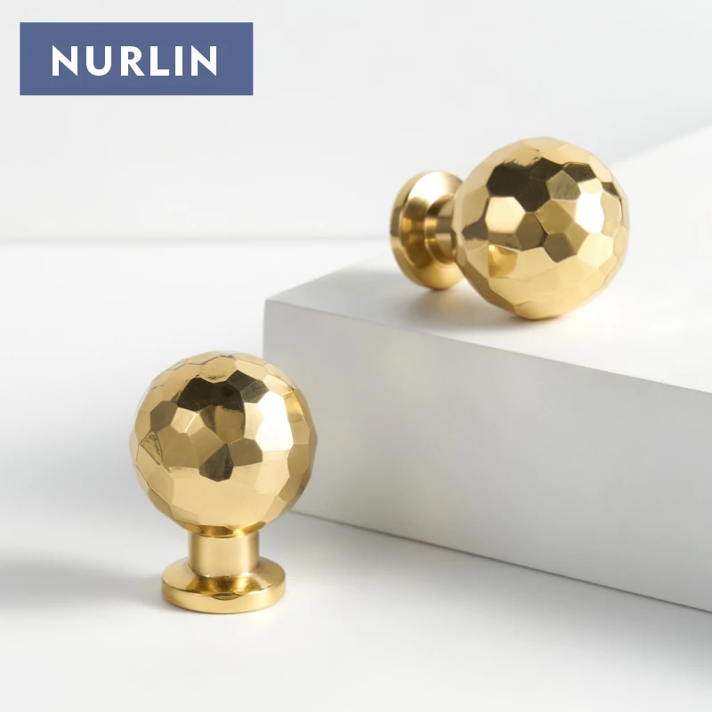 Nurlin Solid Brass Handmade Hammer Pattern Furniture Wardrobe Cabinet Knobs Door Drawers Cloakrooms Pull Furniture Handles