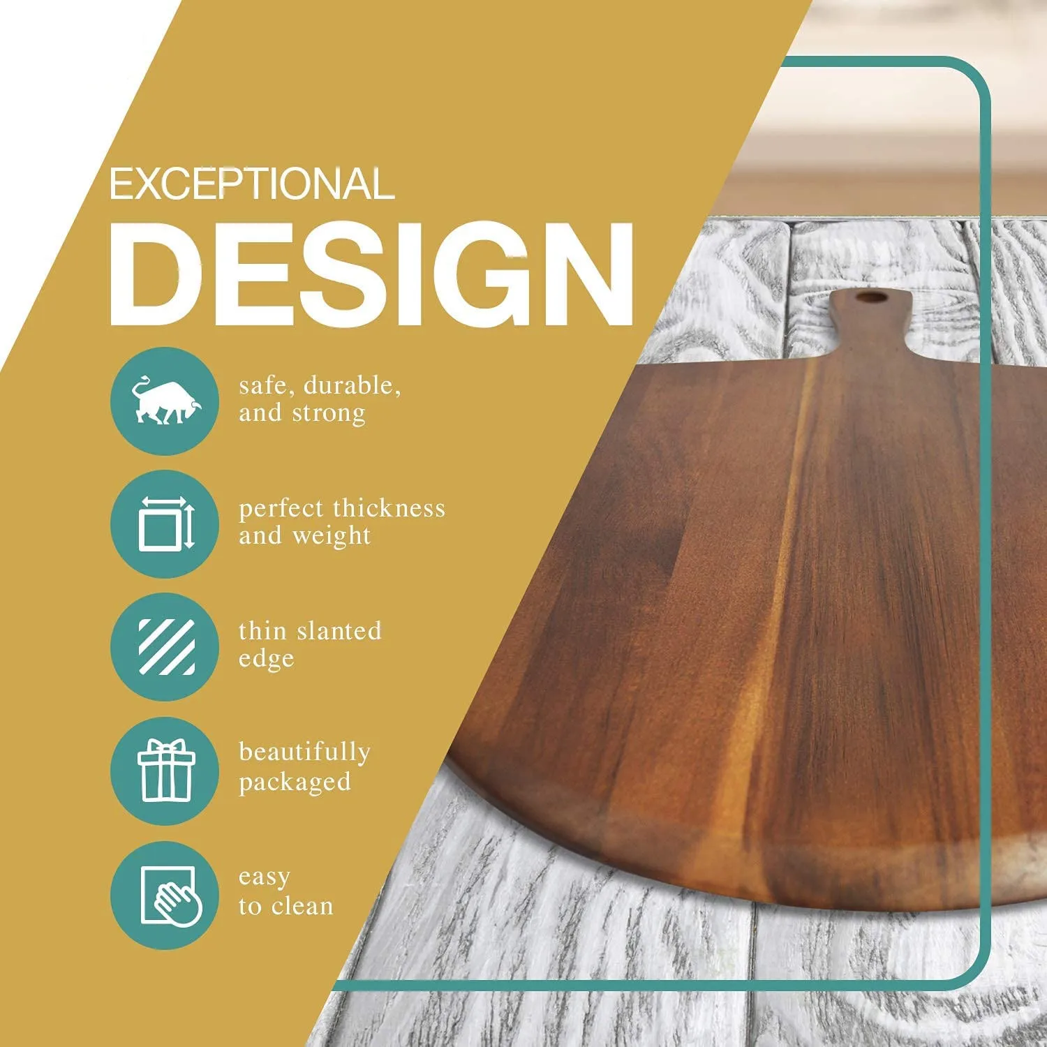 Customized Acacia Wood Pizza Cutting Board Charcuterie Platter Thin Slanted Edge Pizza Serving Trays