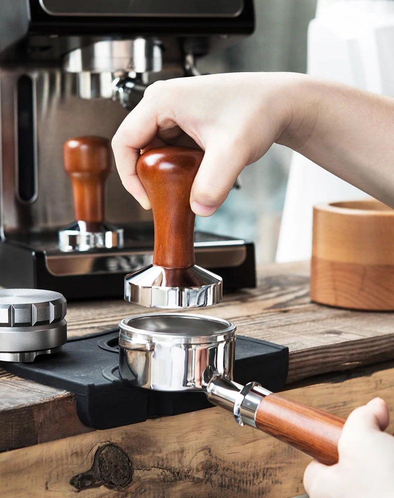 51mm 53mm 58mm Rosewood Handle 304 Stainless Steel Base Coffee Distributor Espresso Tamper