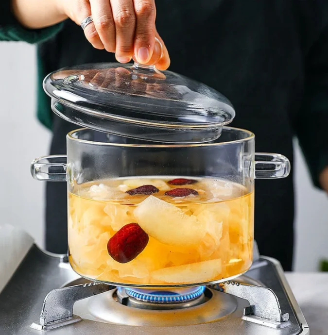 Hot sale high borosilicate soup pot clear glass cooking pot heat resistant  can be used for domestic