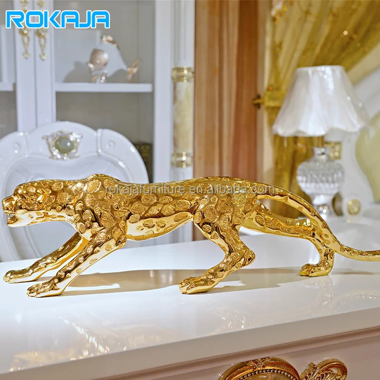 Luxury Leopard Decorative Ornament Gold Or Silver Living Room Office Resin Crafts Large Plating Decorative Gifts