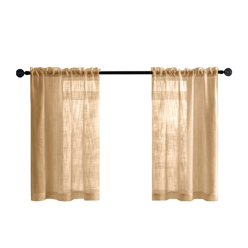 wholesale Orange  kitchen curtains 94% polyester 6% linen blended stripe  54 x 45 52x63 inches Long kitchen curtains