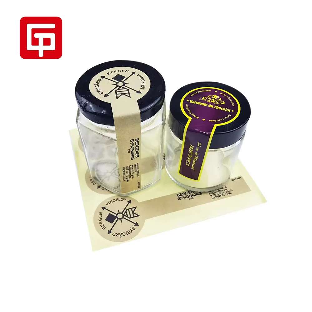 Custom Self Adhesive Waterproof Glossy Storage Food Bottle Packaging Seal Kraft Paper Adhesive Sticker Labels