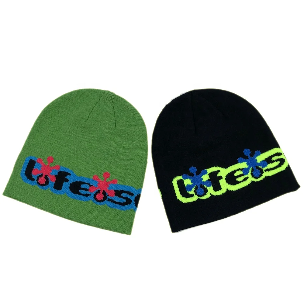 OEM popular hot sale unisex colorful colorful unfold skull winter hats custom print jacquard design logo 100% cotton beanie