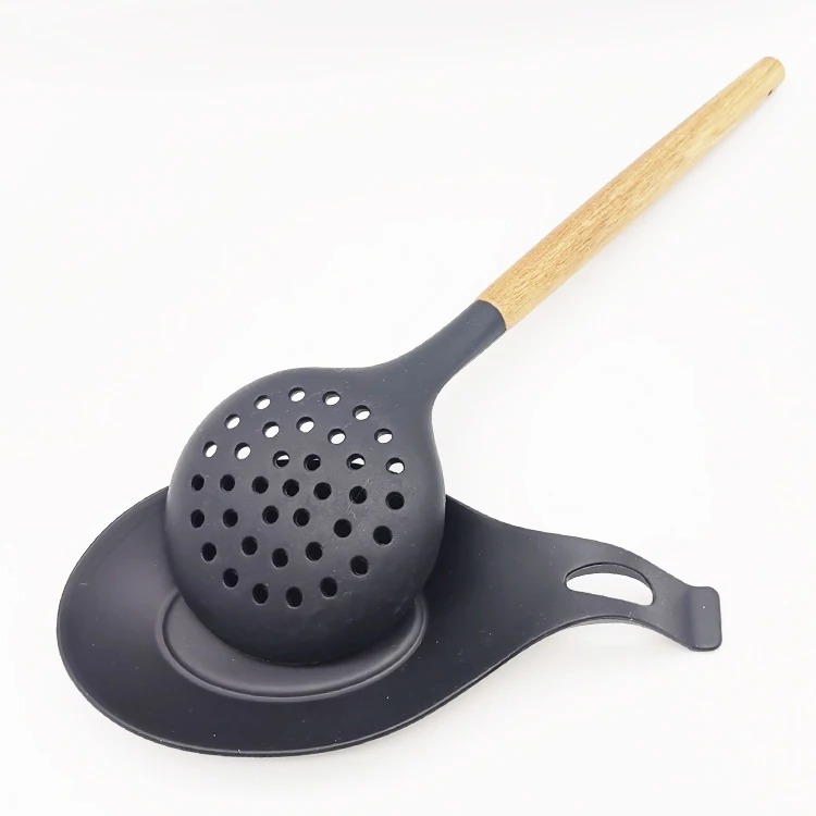 Hot selling Silicone Kitchen Skimmer with Acacia Handle Utensil Accessories for kitchen tools and gadgets skimmer kitchen tools