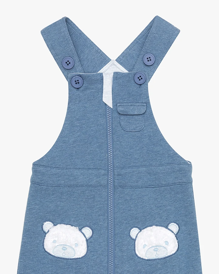 Organic Cotton Padded Jumpsuit with Embroidered Carton Bear Rabbit Tail Thick Warm Winter Overall for Boy and Girl Suspender Pan