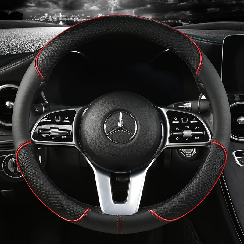 Faux Leather Steering Wheel Cover, Standard 15 inch Size, Solid Black Car Steering Wheel Cover for Truck Van SUV Auto