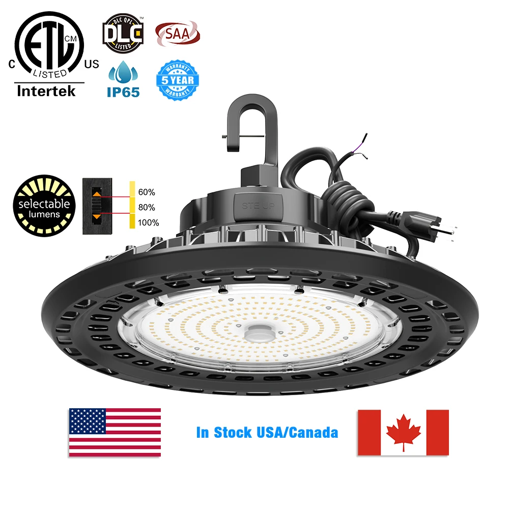 Us Warehouse Delivery Dip Switch Power Adjustable Dimmable High Bay Light Led 200w for Warehouse