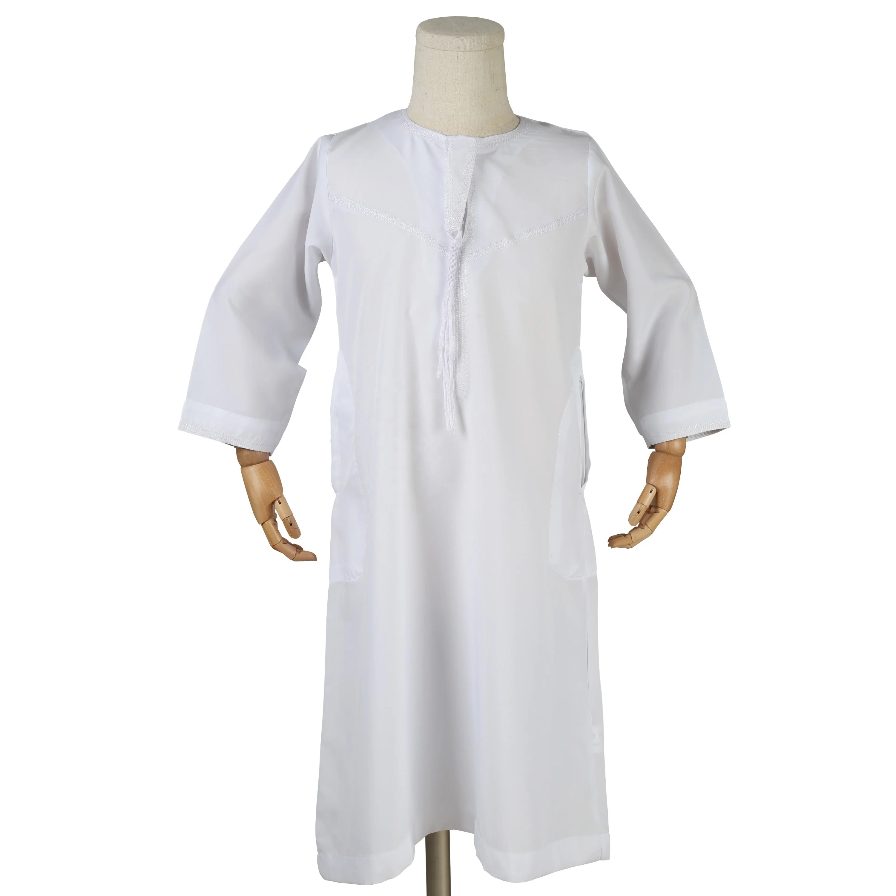 Embroidered Omani Style Long Sleeve Muslim Male Dress Kaftan Djellaba Jubbah Boy Islamic Clothing For Ramadan Eid Mubarak