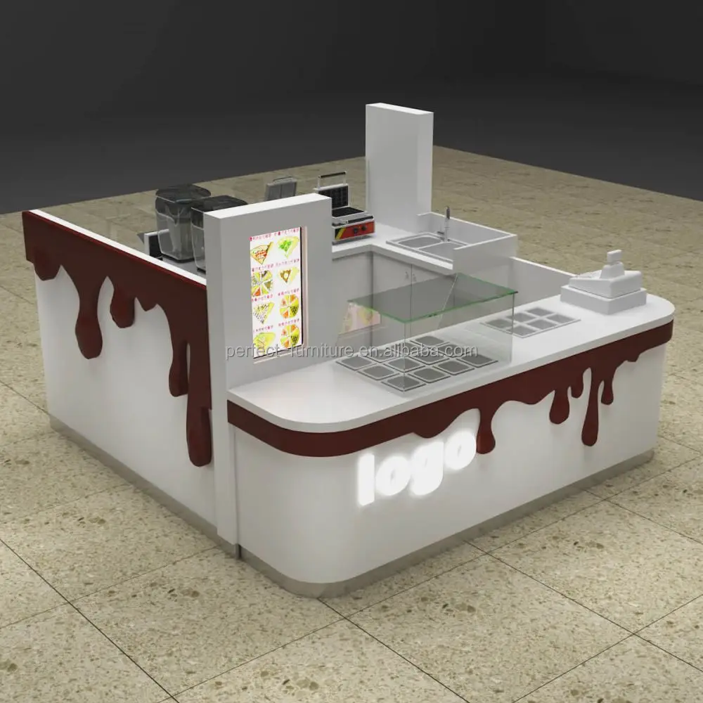 Indoor Coffee shop Kiosk  corn kiosk waffle kiosk Wood Counter Design