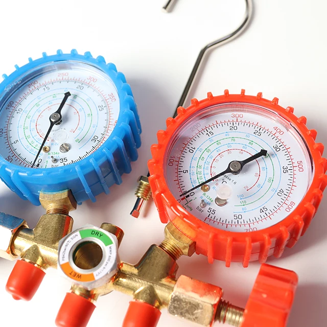 R134A Aluminum Valve Manifold Gauge HVAC & Home Use Brass Air Conditioning Pressure Gauge Auto A/C System Refrigeration Tools