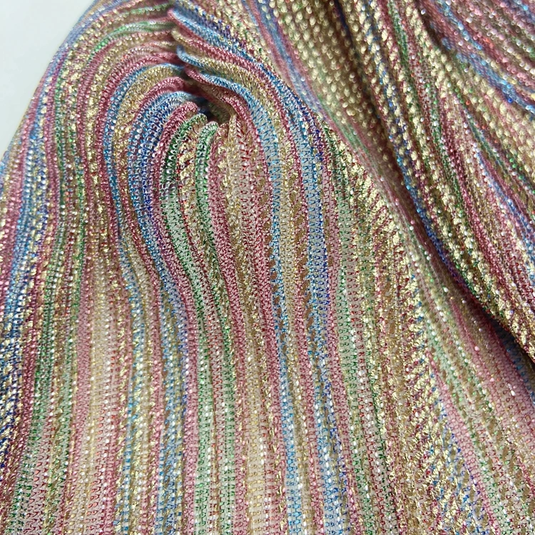 Fancy shine 100% полиэстер трикотажные 85GSM аккордеон металлик с люрексом плиссированная ткань для вечернего платья