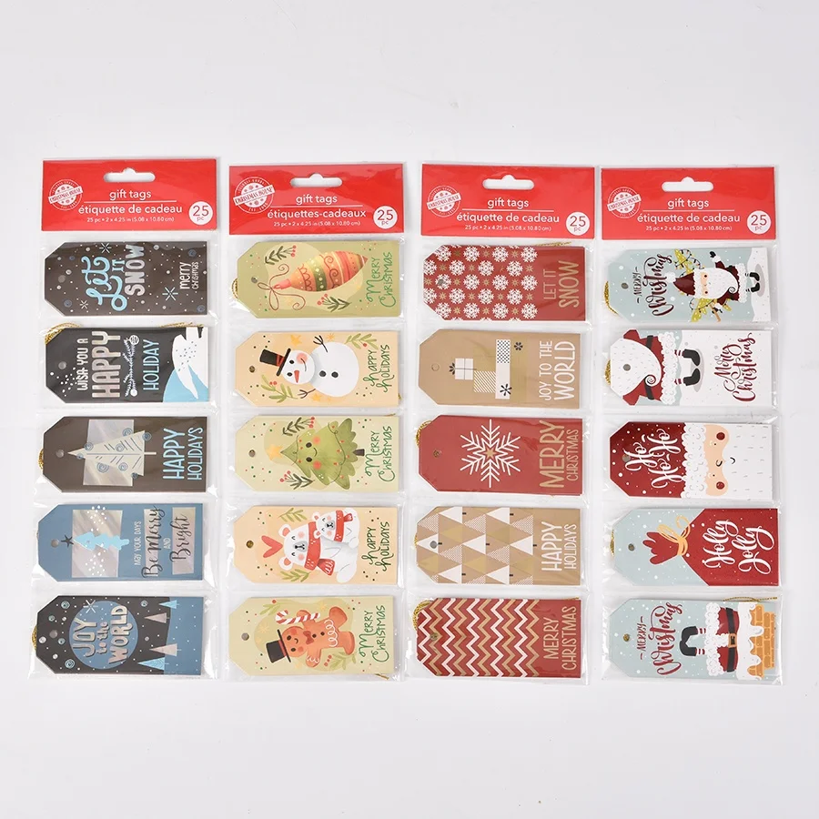 Assorted Glitter Foil Printed Designs Christmas Gifts Tags Paper Gift Tags for Christmas 25PK