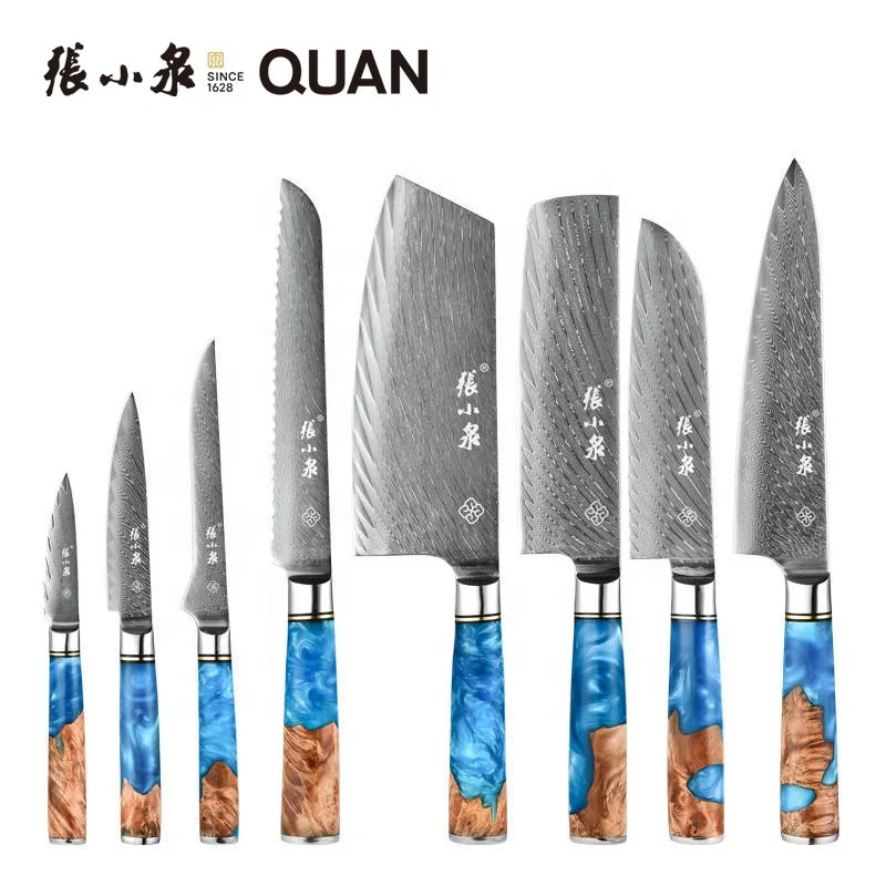 Zhang Xiaoquan Synthetic Resin Handle Damascus Knife Set Kitchen Cooking Damascus Chef Knife