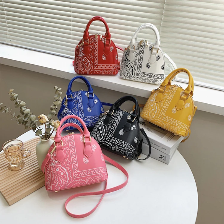 2021 New Borsa Donna Trendy Handbags Cashew Flower Shell-Shape Shoulder Bag Pu Leather Paisley Printed Handbag For Women