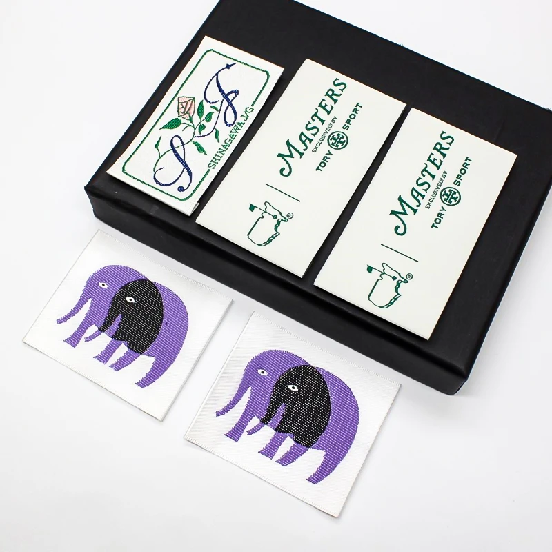 Custom Woven Polyester Garment Clothing Labels and Size Stickers Embroidered End Fold Sustainable for Bags and Shoes Use
