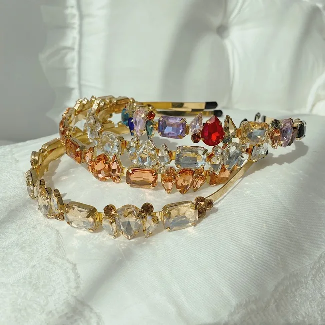 Best Selling Baroque Colorful Diamond Headbands Vintage Shiny Metal Hair Bands Wedding Hair Accessories