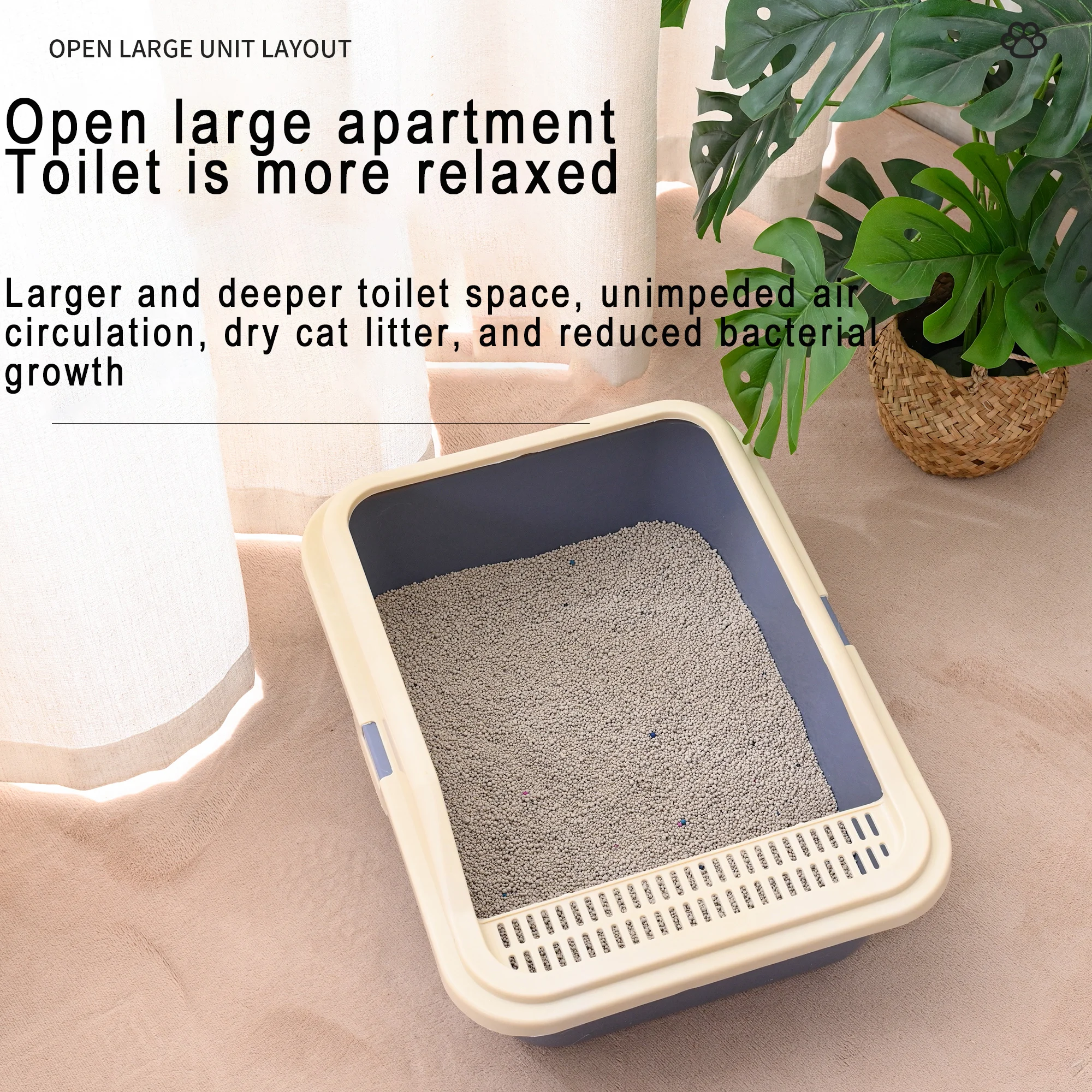 Open Design Cat Litter Box Colorful and Easy Cleaning for Small & Large Cats Pet Accessory