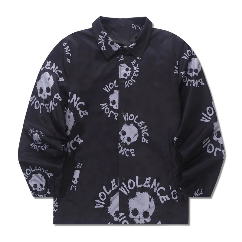 High Street Skull Printing Button Oversize Windbreaker Mens Winter Jacket
