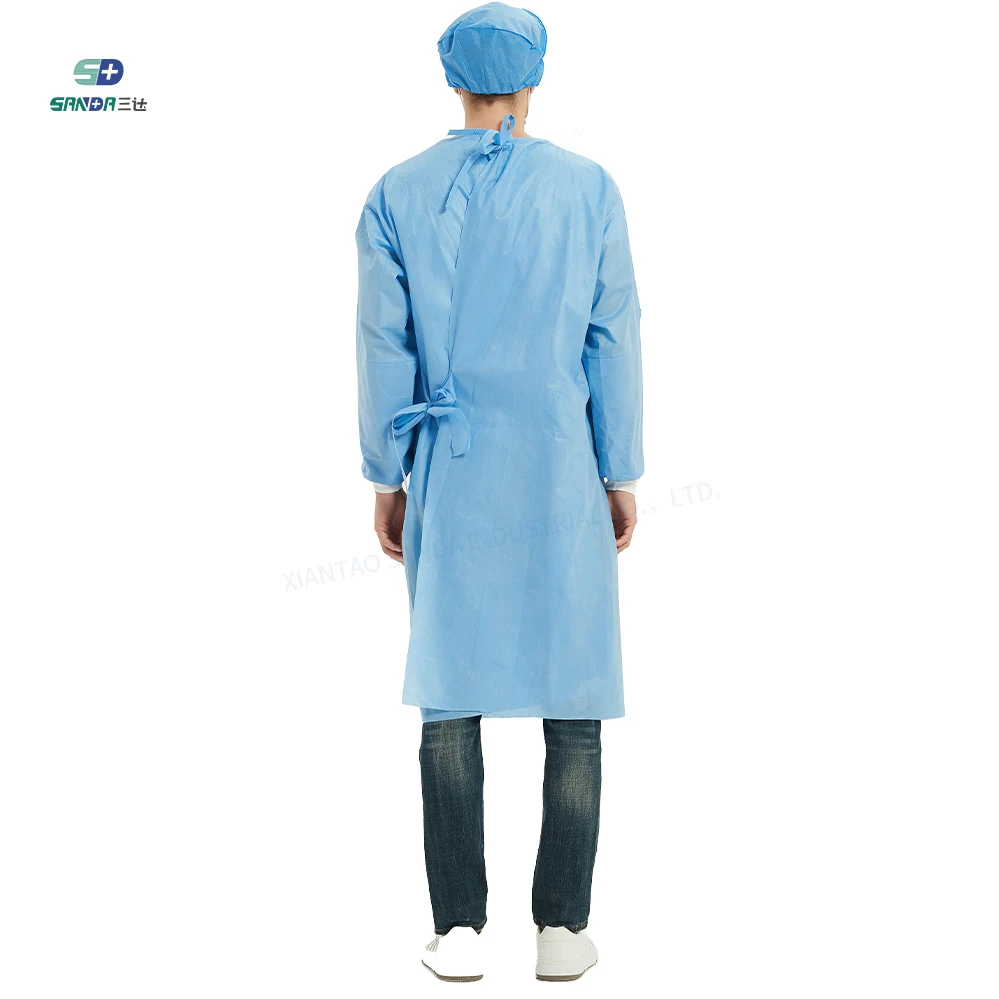 Wholesale 30Gsm 45Gsm 65Gsm Waterproof Apron Gowns White/Blue Level 2 Disposable Isolation Gown