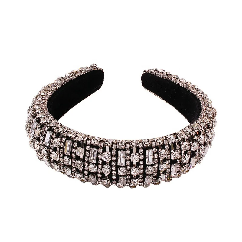 
Wish Hot Selling Glitter Crystal Head Band Women Fashion Wide Padded Sponge Gold Silver Rhinestone Hair Hoop 