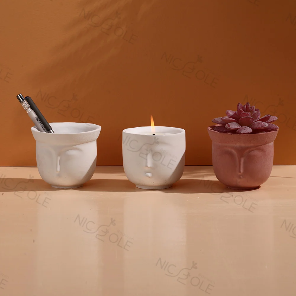 Nicole Handmade Face Head Flower Pot Resin Molds Concrete Cement Candle Jar Vessel Container Silicone Moulds