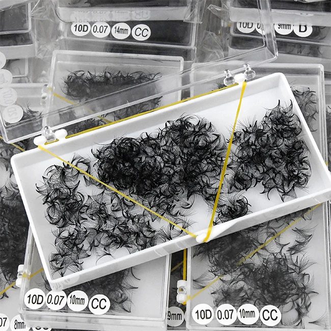 Premium quality korean pbt material matte black pointy base mega volume 0.05 C D 12D loose promade fans lashes