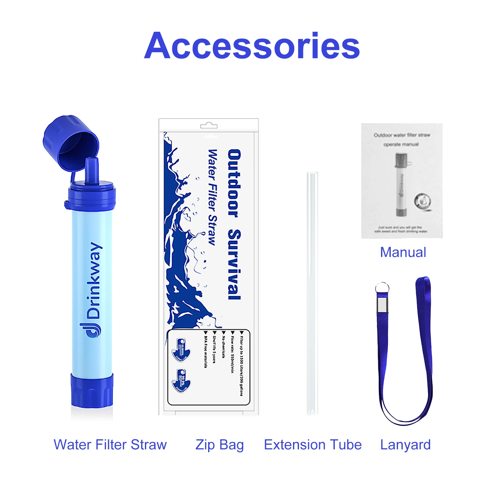 Outdoor Personal Survival Kits Emergency Personal Water Filter 0.01 Micron Water Filter Straw