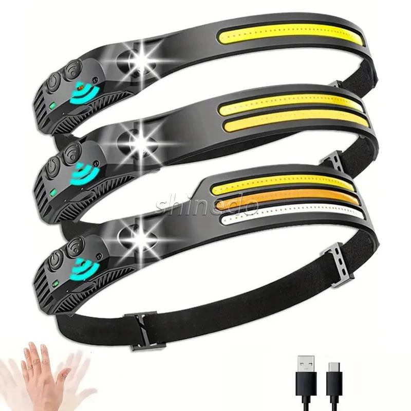 Headlamp COB LED Sensor Head Lamp Flashlight USB Rechargeable Head Torch Headlight