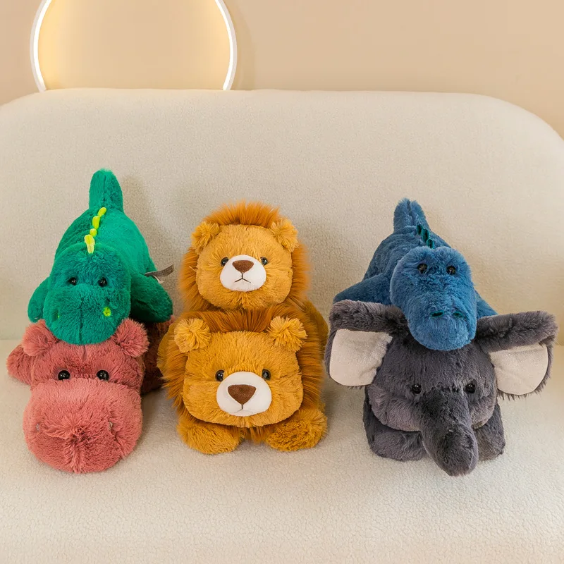 Fast Shipping Stuffed Cotton Velvet Animal Toys Plush High Quality Elephant Lion Dinosaur Wild Animal Soft Plush Toy for Kids