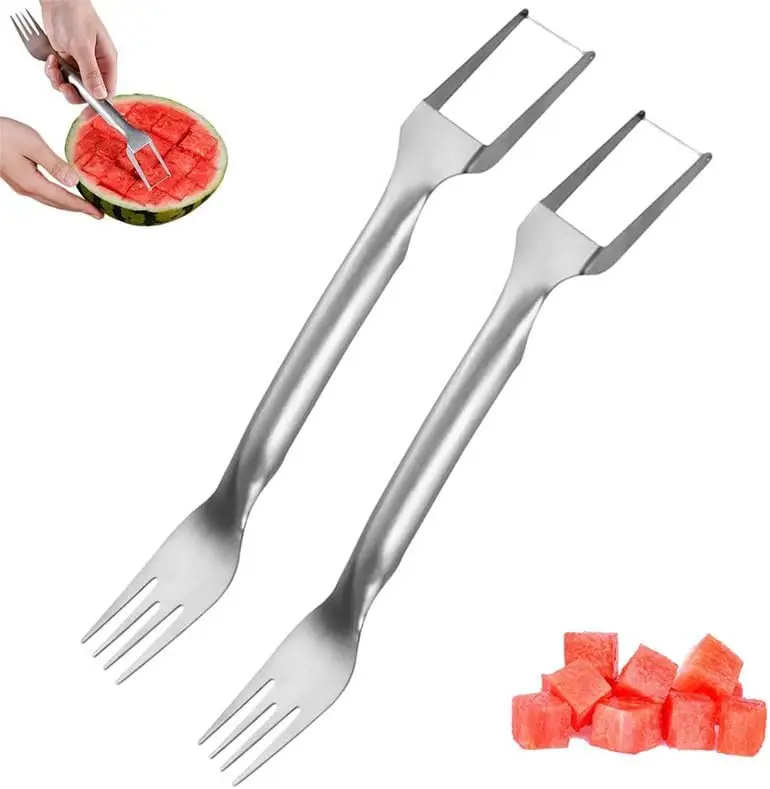 2024 New Watermelon Fork Slicer Cutter Tool 2-in-1 Stainless Steel Fruit Cutter Dual Head Fruit Forks Slicer Knife,TLX0193