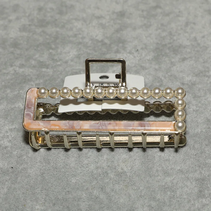 Women 9cm big large pearl Acetate Metal Alloy Square Hair Clip Claws