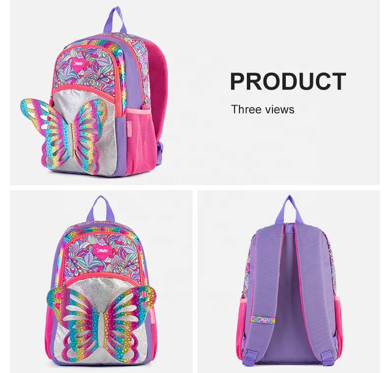 Girls Back to School Water Proof 3D Glitter Butterfly Animal Children Kids