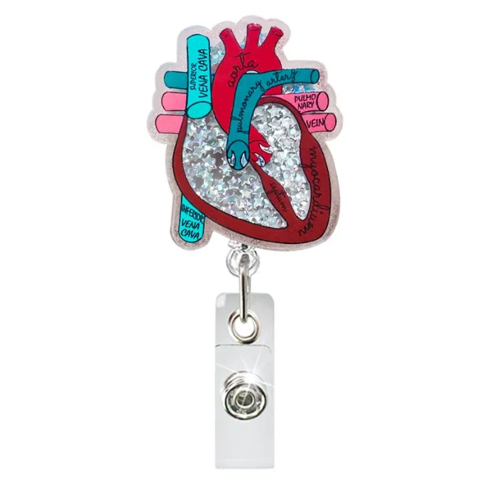 Wholesale Glitter Quicksand Heart Spin Acrylic Badge Reels Cute Present Badge Reel for Doctors, Nurses and Students