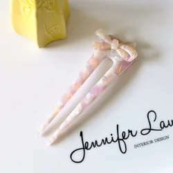 Luxury 11CM Acetate Bow U-shaped Hair Sticks Hairpins Hair Chop Tortoiseshell Chinese Hairpin Stick