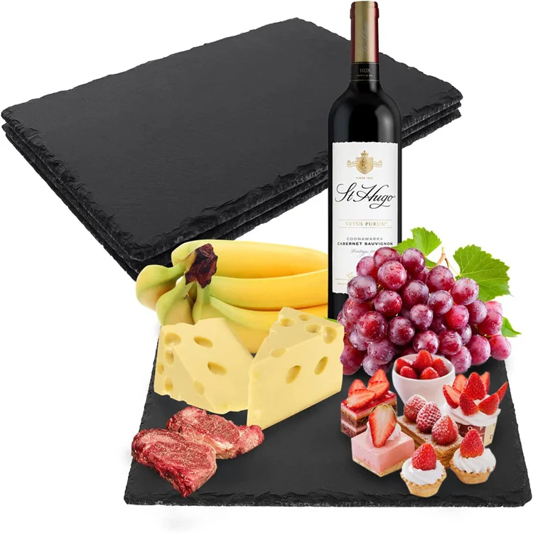 30CMx10CM Natural Slate Dinner Plate Rectangle Black Stone Plates for Tableware Cheese Board Fruit Slates