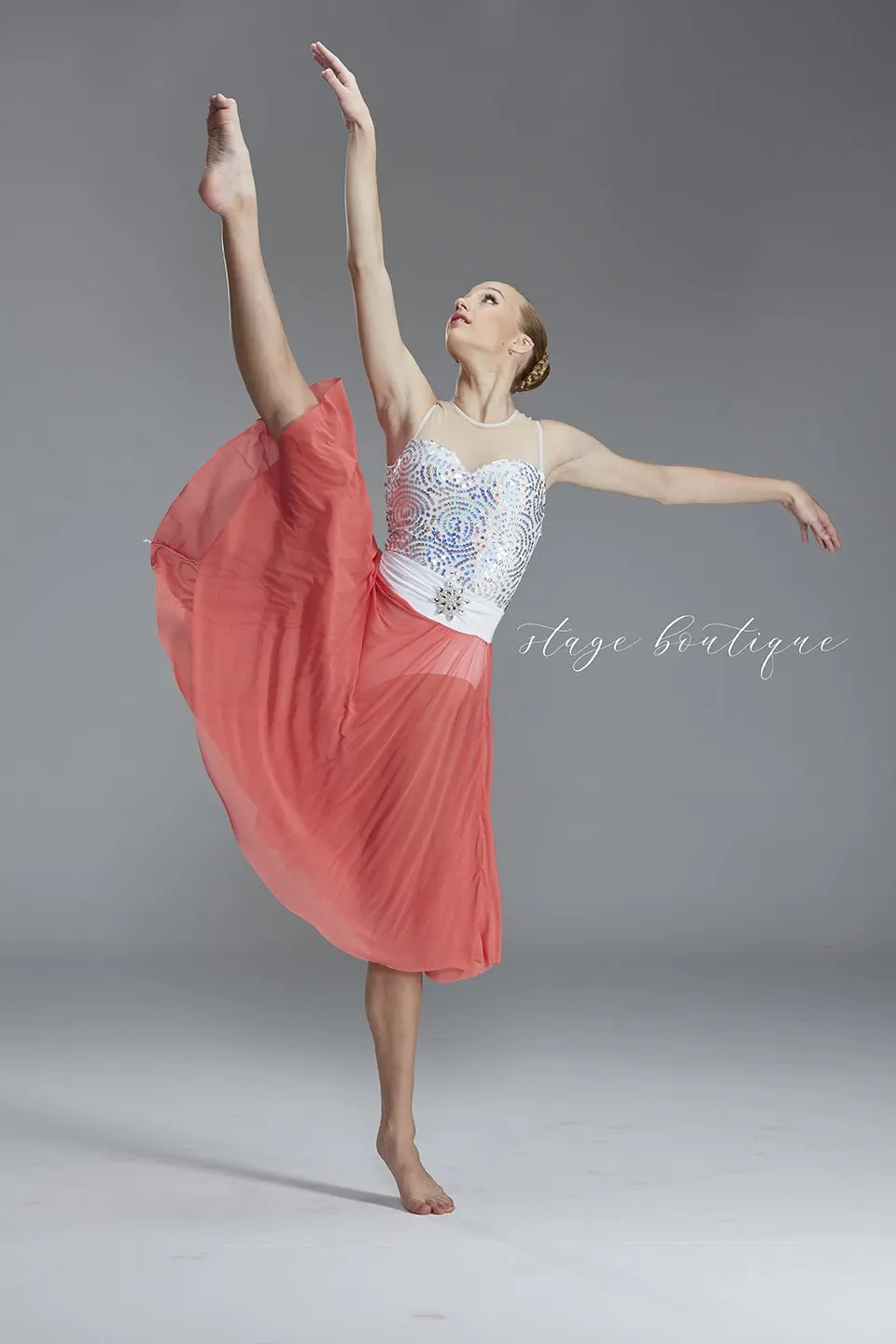Stage Boutique Elegant Dance Costume Girls Lyrical Dancing Performance Wear Girls Ballet Sequin Leotards With Skirt