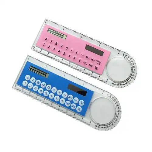 Office School Stationery Gift Give Away Cheap Multi-Function Mini Solar Calculator with Magnifying Glass 10 Cm Ultra-Thin Ruler
