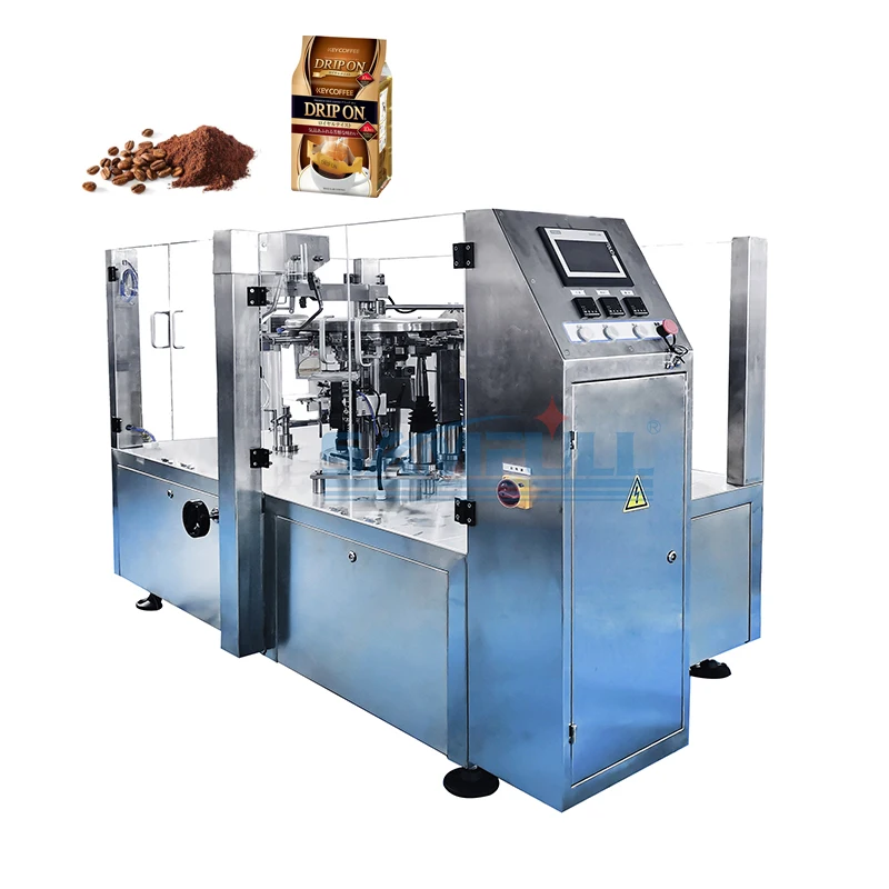 Automatic rotary instant coffee sachet doypack machine standup pouch ground coffee bean packing machine