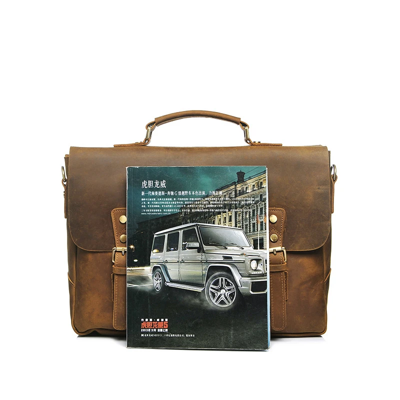 First layer crazy horse leather handbag laptop shoulder bag business briefcase satchel handmade messenger bag for men