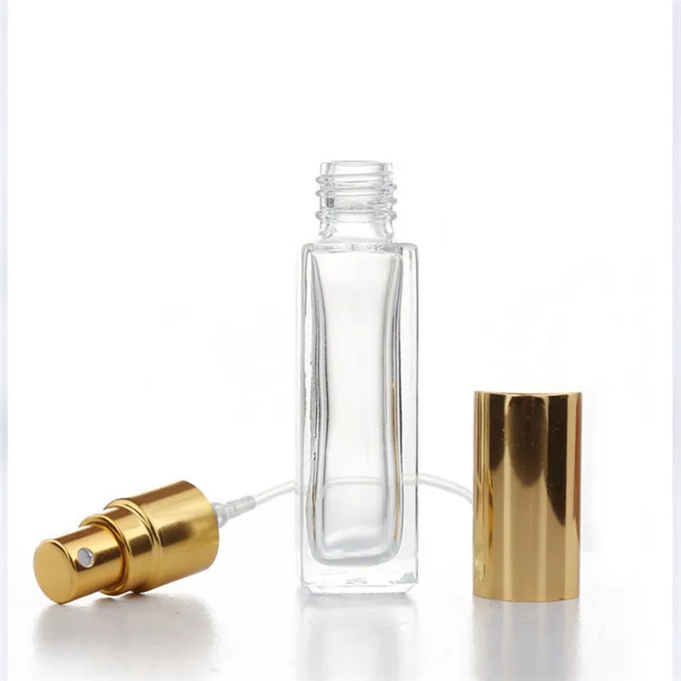 free samplemini 3 6 10 20 ml empty square refillable clear perfume gold silver mist spray glass bottles 10ml 20ml with screw cap