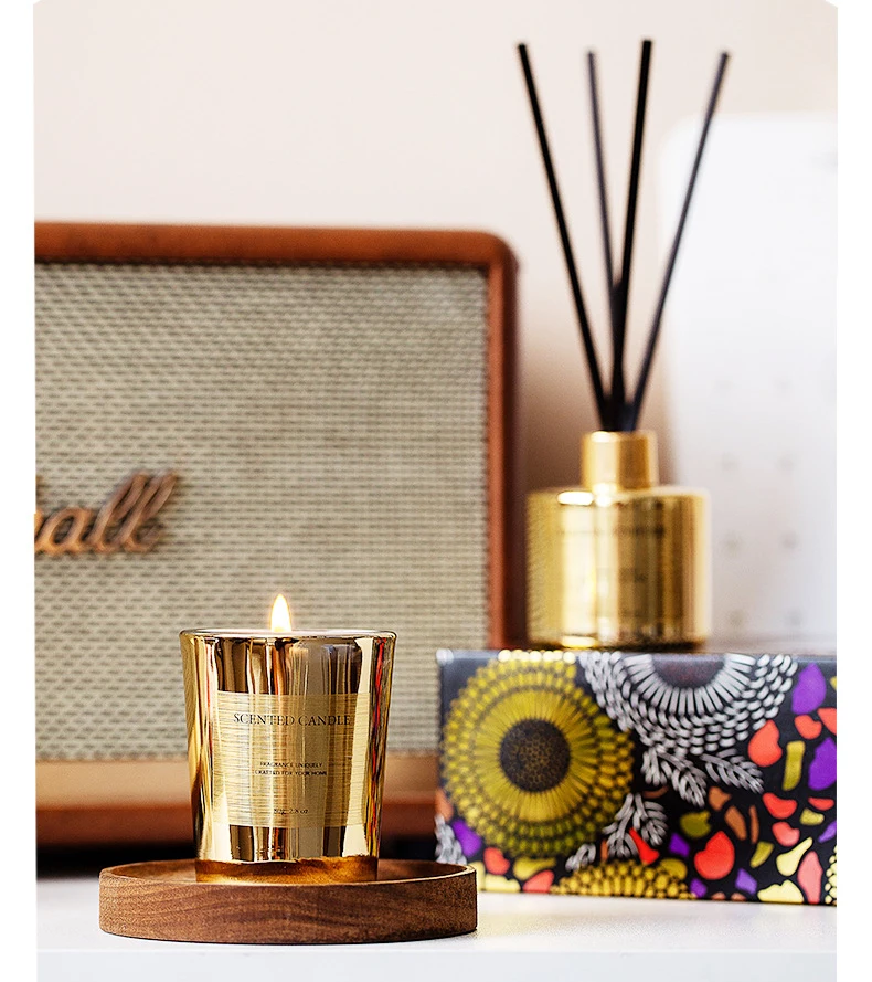 Souvenir Gift box set Private label Black silver electroplate reed diffuser and candle scented luxury set