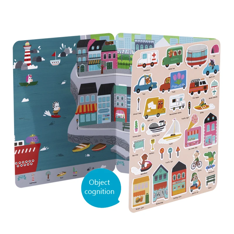 Silicone Sticker Book Busy City Theme Children Puzzle Picture Book Preschool DIY Handmade Craft Kit