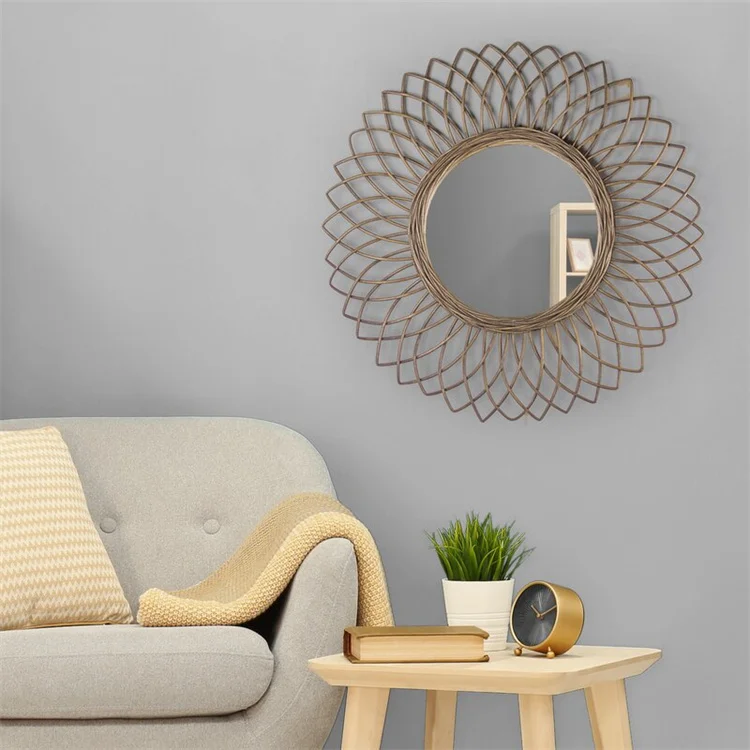 YRMT New Dresser Wicker Round Rattan Mirror Home Decor Art Wall Hanging Wicker Mirror