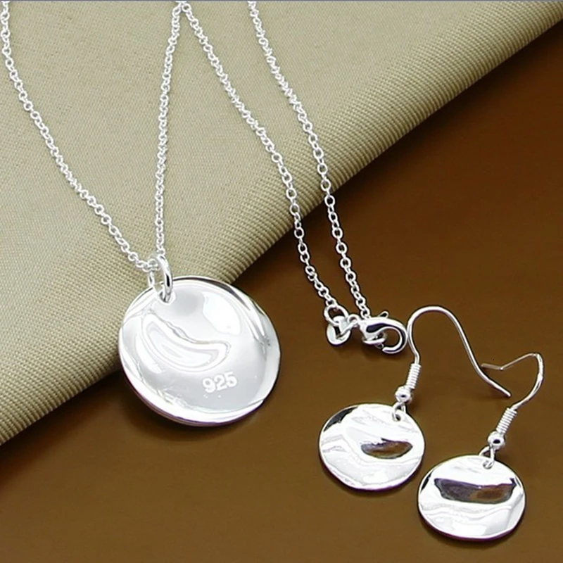 New Trendy 925 Sterling Silver Jewelry Sets Simple Fashion Insect Moon Round Ball Necklace Earrings For Woman